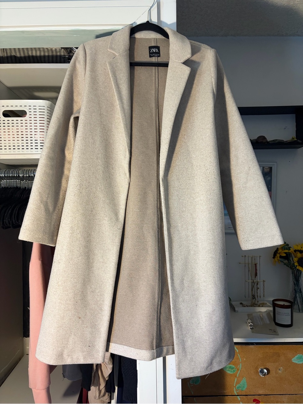 Zara Cream Open-Front Longline Trench Coat
